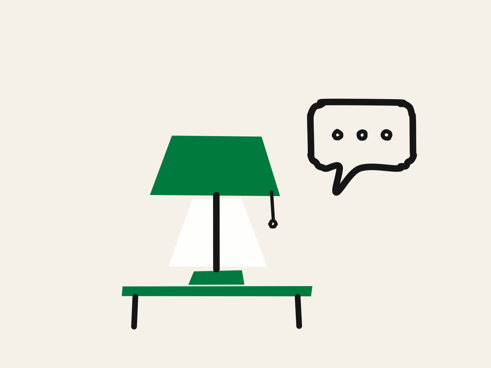 A cut-paper green bedside lamp casting light on a small black speech bubble, standing for a parent switching on enough understanding of AI to have the conversation with their child at bedtime.
