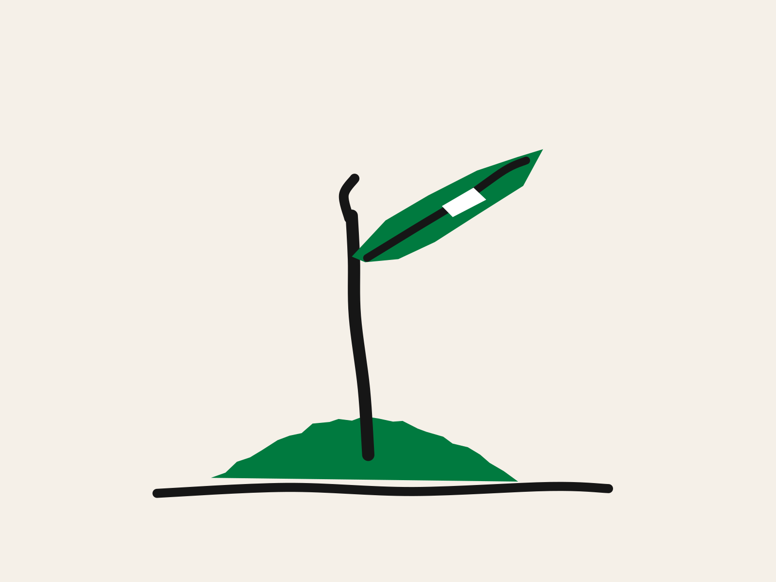 A cut-paper green sapling with a single leaf, growing from a mound of soil, standing for learning that only grows where the effort goes in.