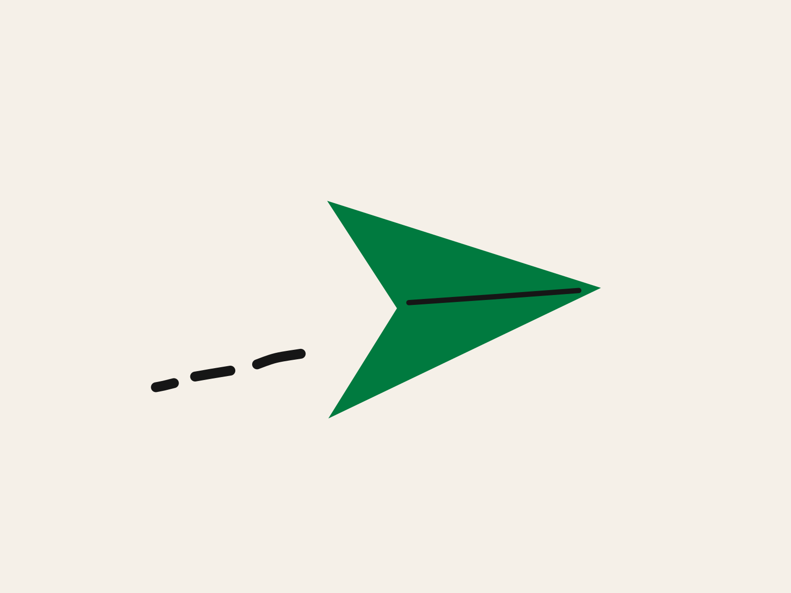 A green paper airplane with a short broken black trail behind it that stops partway, standing for the partial record a school can follow of a child's AI use.
